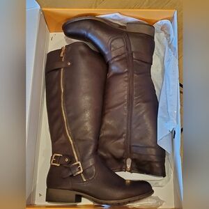 Brown Knee-High Boots with Gold Zipper